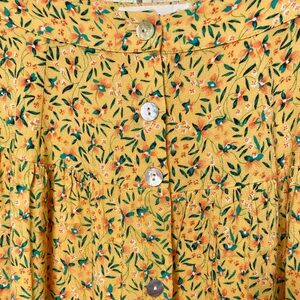 O’Neill Yellow Floral Bohemian Midi Length Skirt with Abalone Buttons